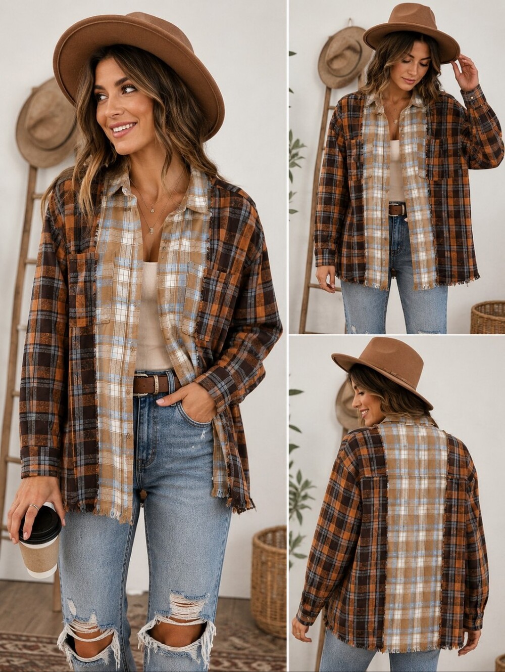 BKE Boyfriend Patchwork Plaid Button Down Shirt Jacket | XL | EUC